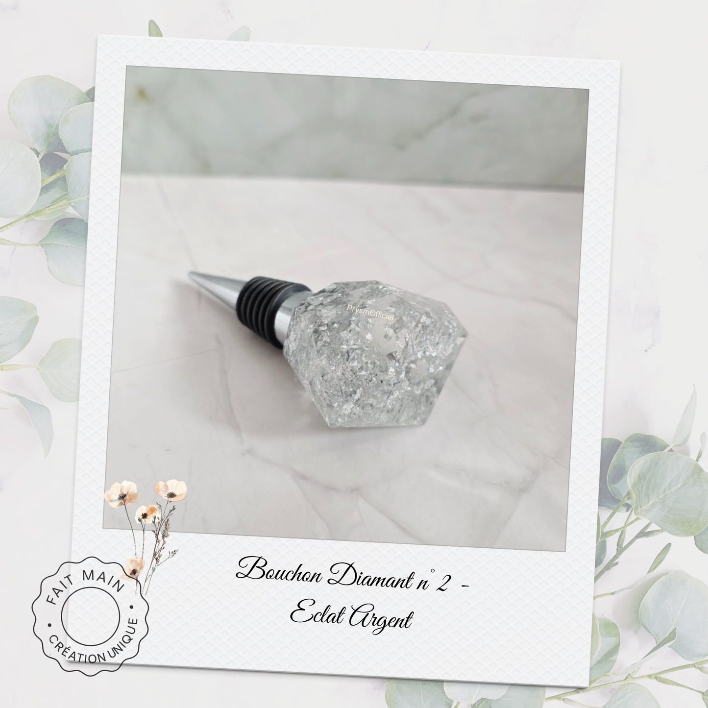 Bouchon décoratif pour bouteille – Résine artisanale avec éclats dorés ou argentés
