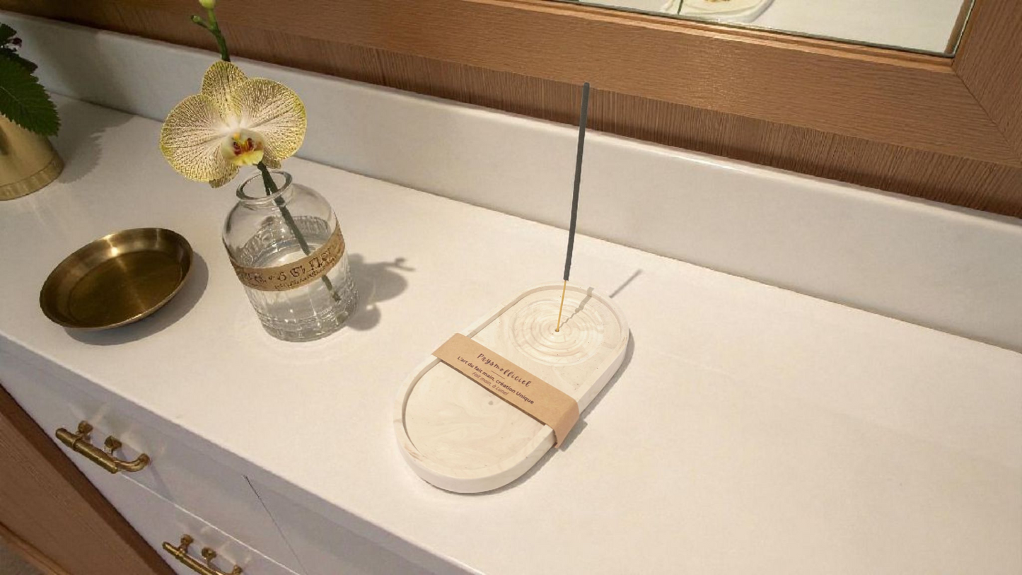 Porte-encens en composite minéral – Élégance naturelle & sérénité artisanale