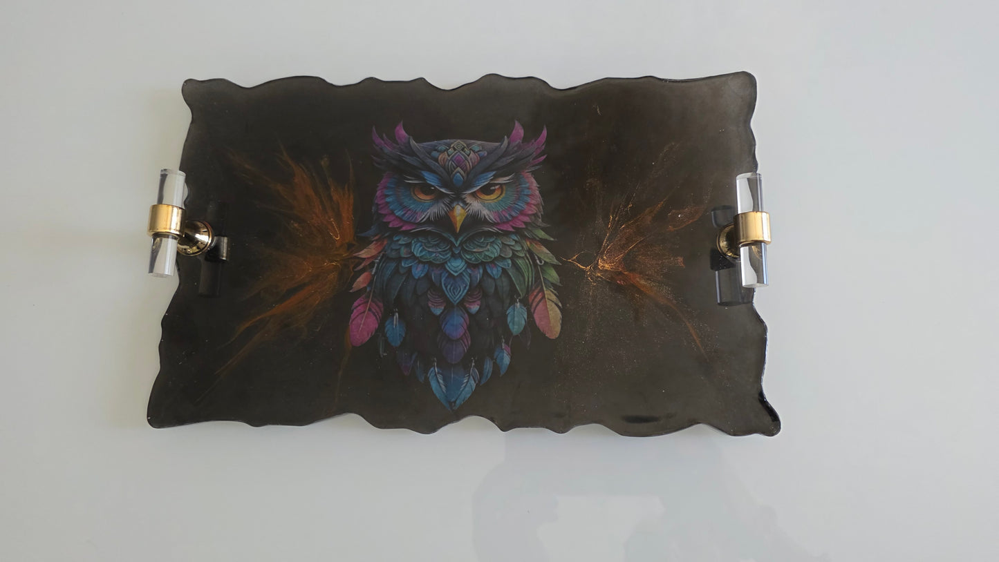 Hibou mystique - plateau en résine