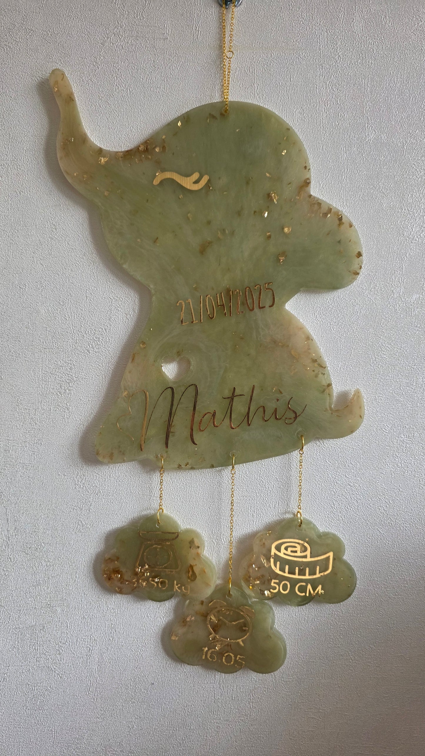 Cadre Eléphant suspendu de Naissance Personnalisable