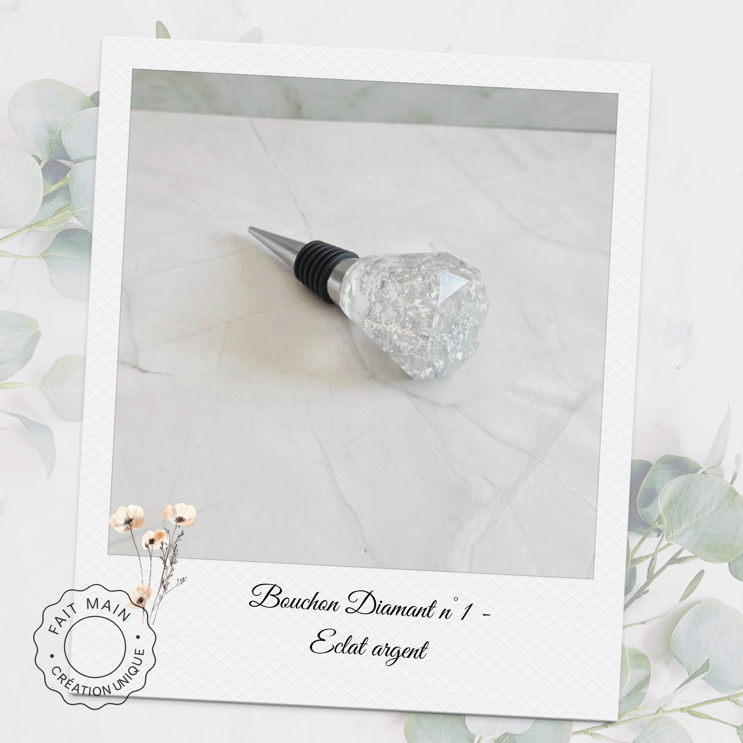 Bouchon décoratif pour bouteille – Résine artisanale avec éclats dorés ou argentés