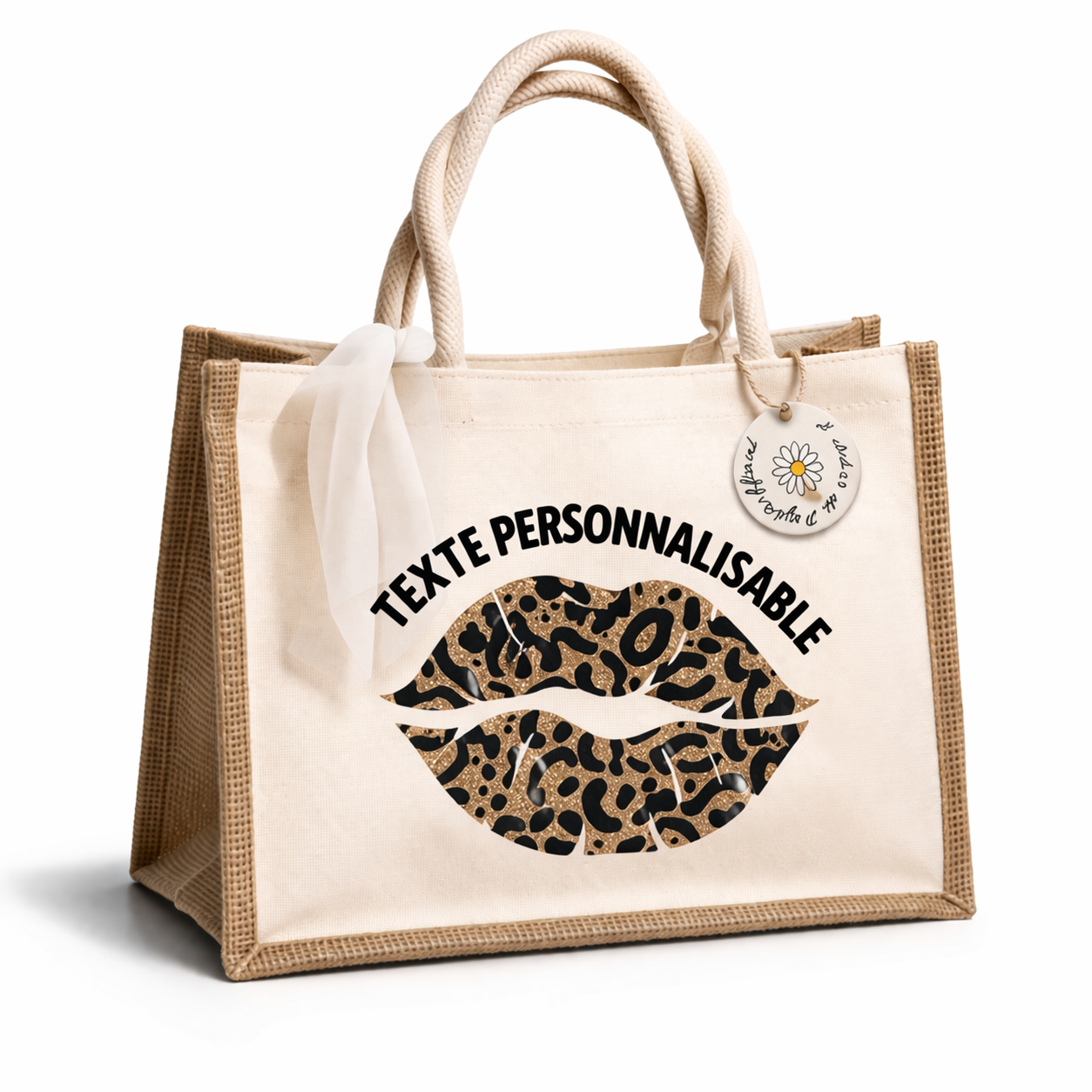 Sac shopping plage - bouche bisou d'amour ou message personnalisé