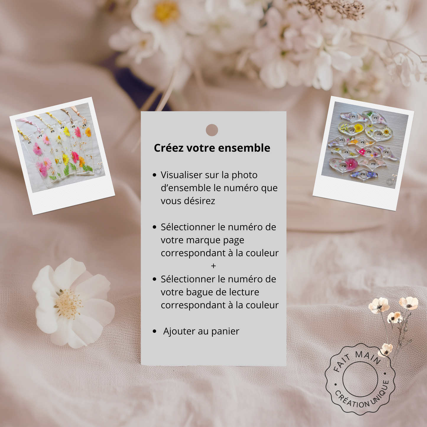 Ensemble bijoux lecture – Marque-page fleuri + Bague de lecture assortie