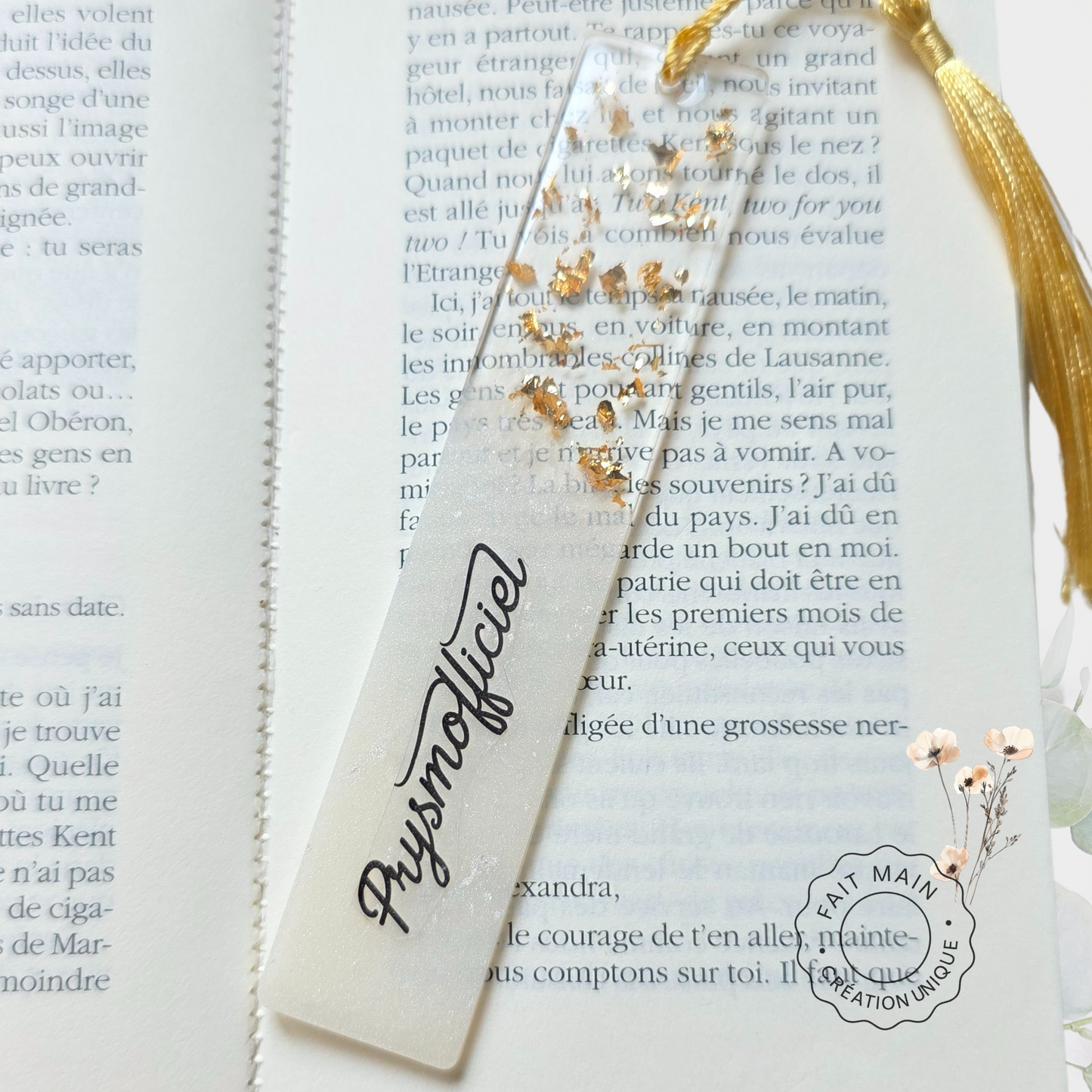 Marque-page chic nacré & or– Bijou de livre en résine - Personnalisable