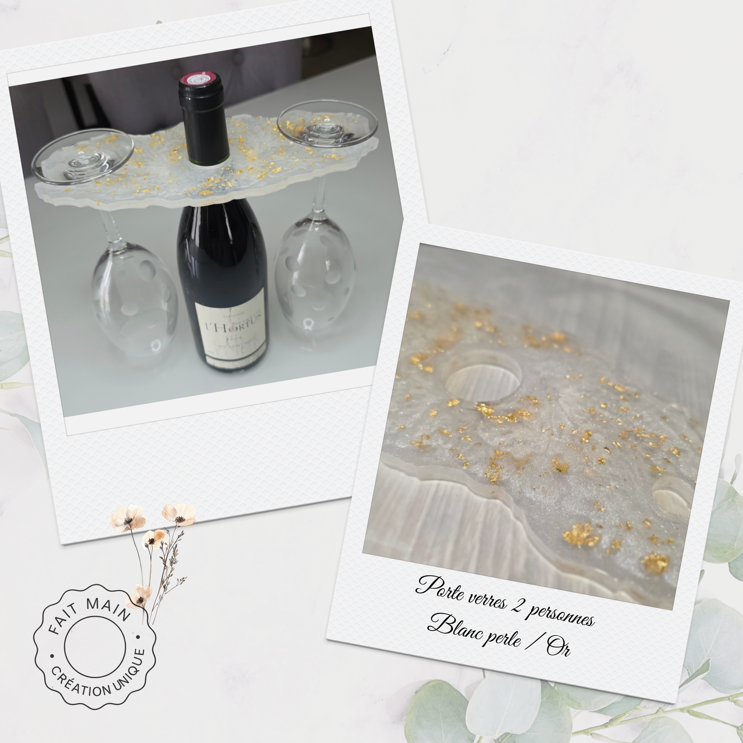 Support à verres artisanal pour couple – Création fait main pour apéro à deux