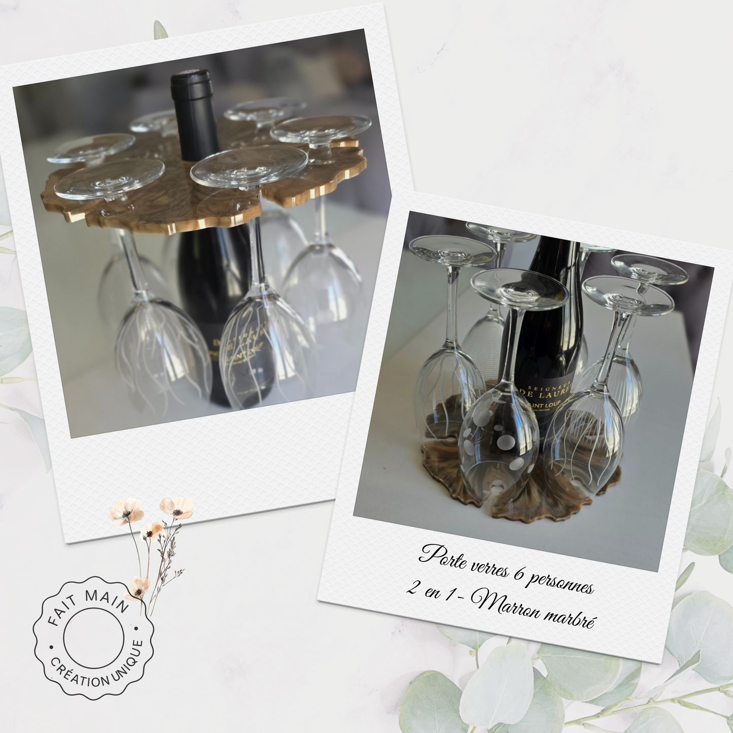 Support à verres artisanal pour 6 verres – Création fait main pour apéritif convivial