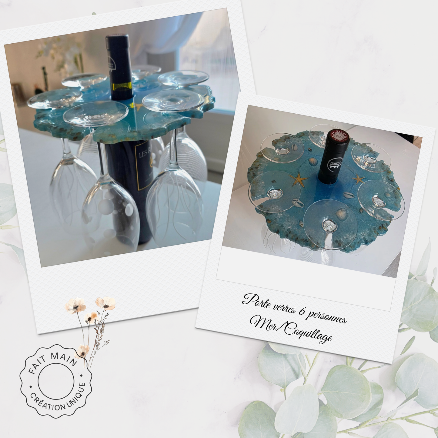 Support à verres artisanal pour 6 verres – Création fait main pour apéritif convivial