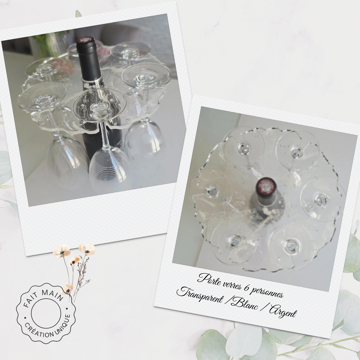 Support à verres artisanal pour 6 verres – Création fait main pour apéritif convivial