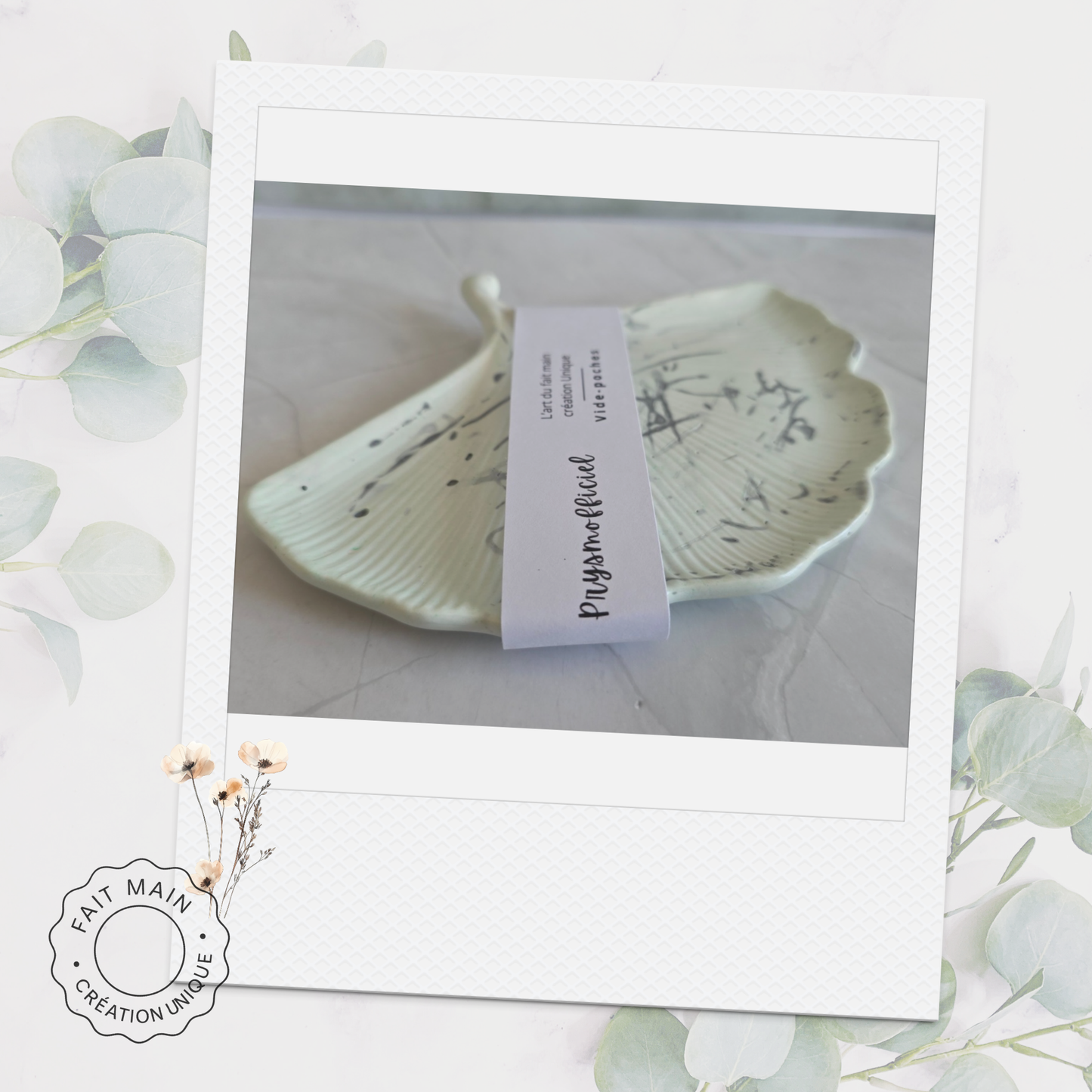 Vide-poche décoratif en minéral – Feuille de Ginkgo