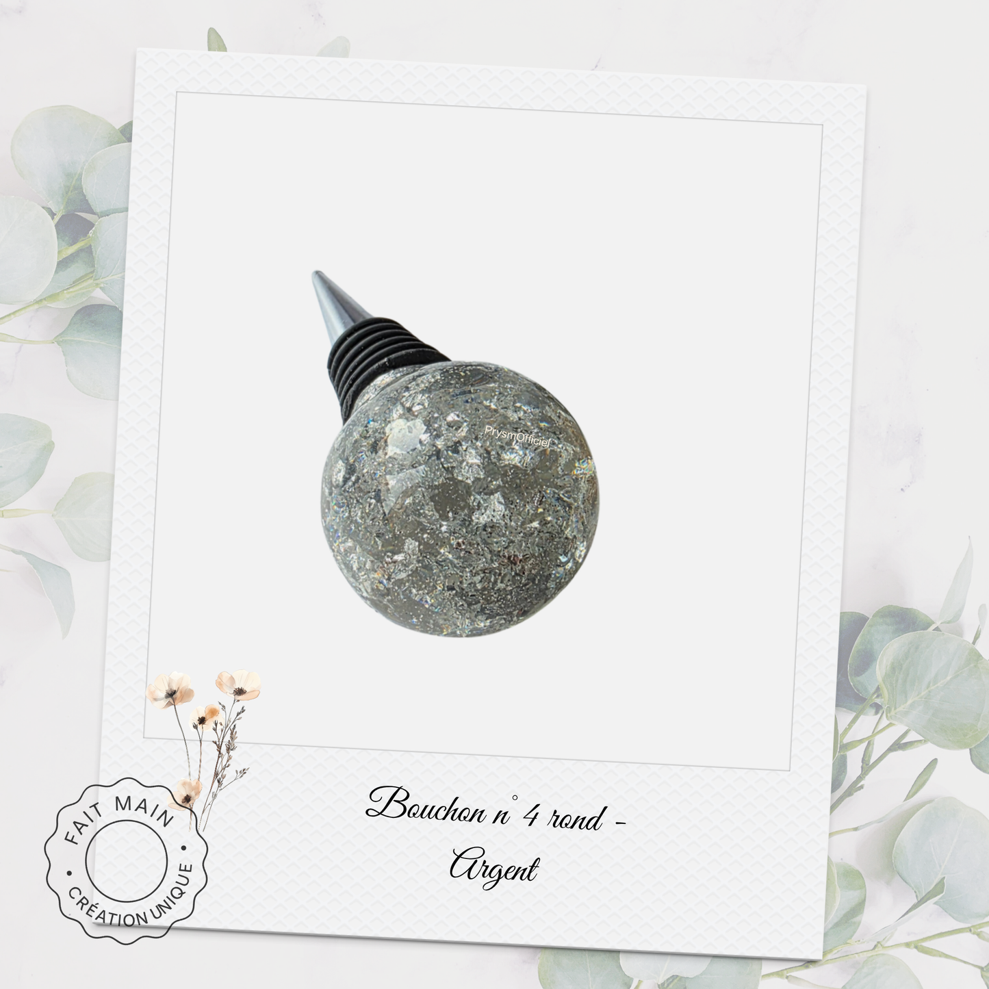 Bouchon décoratif pour bouteille – Résine artisanale avec éclats dorés ou argentés