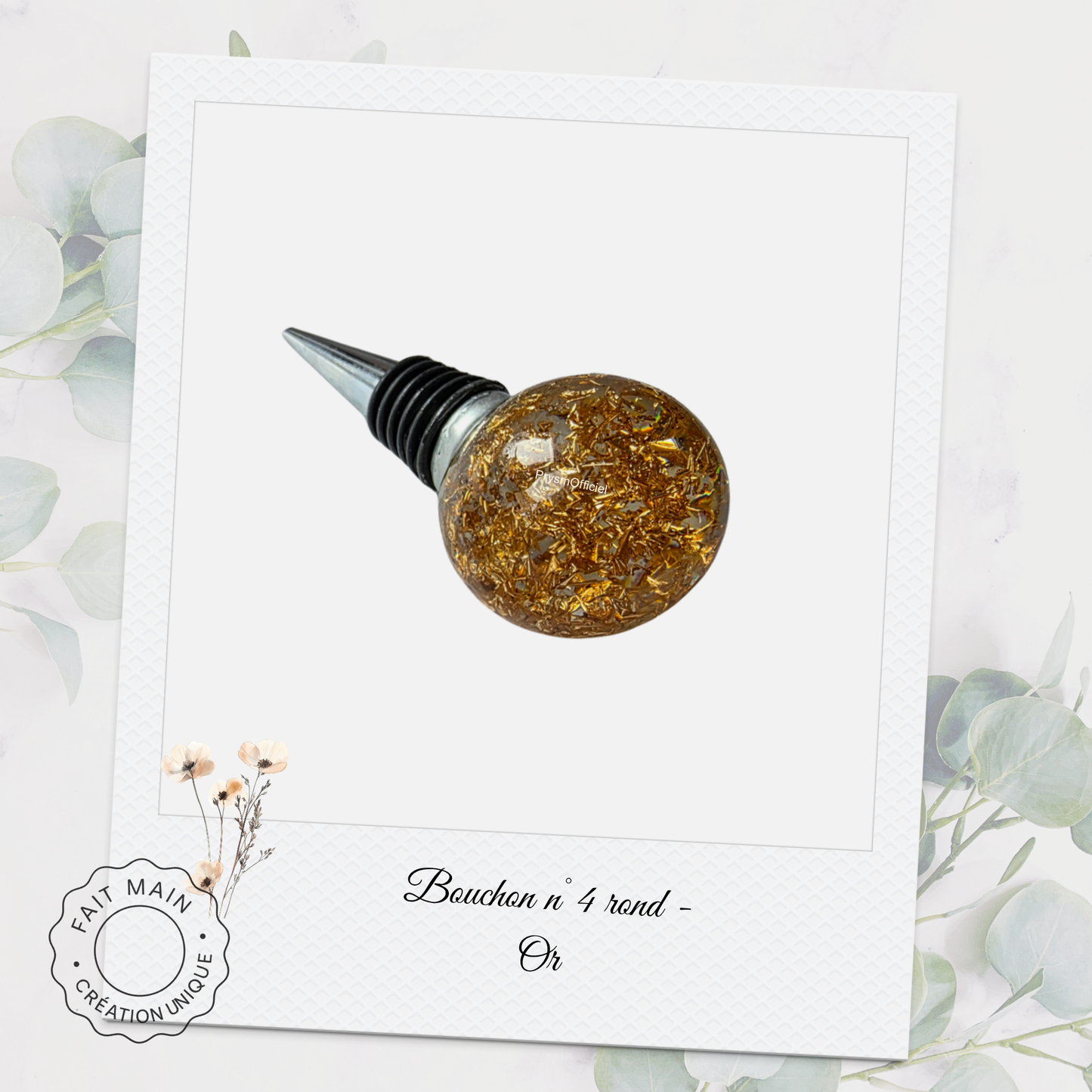Bouchon décoratif pour bouteille – Résine artisanale avec éclats dorés ou argentés