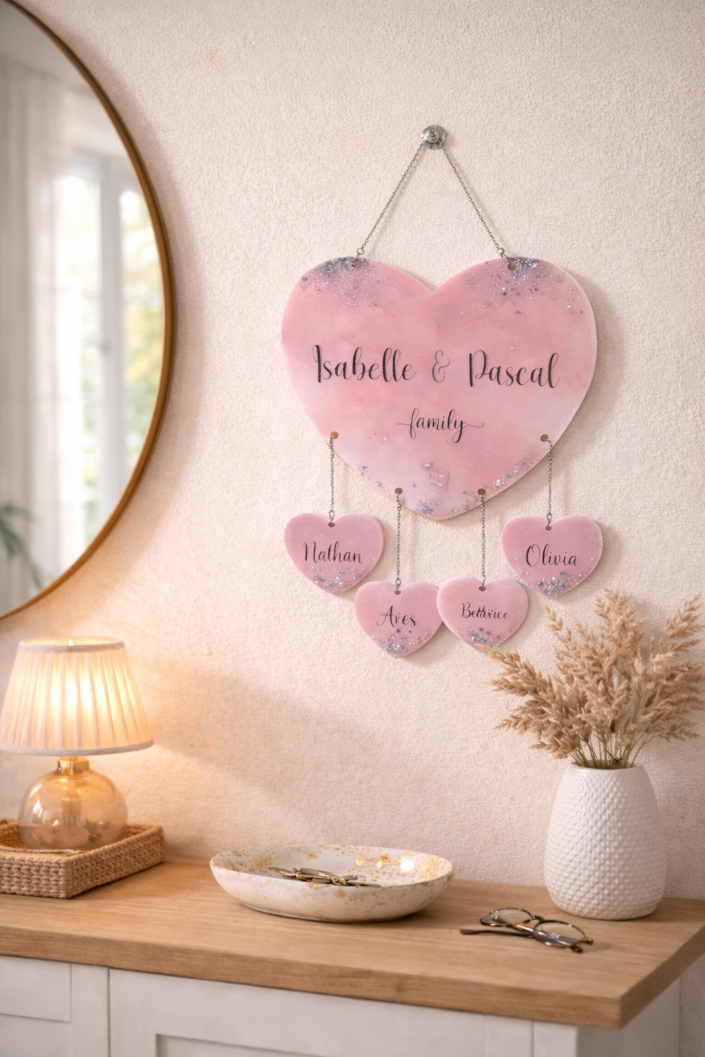 Suspension murale cœur personnalisée - family