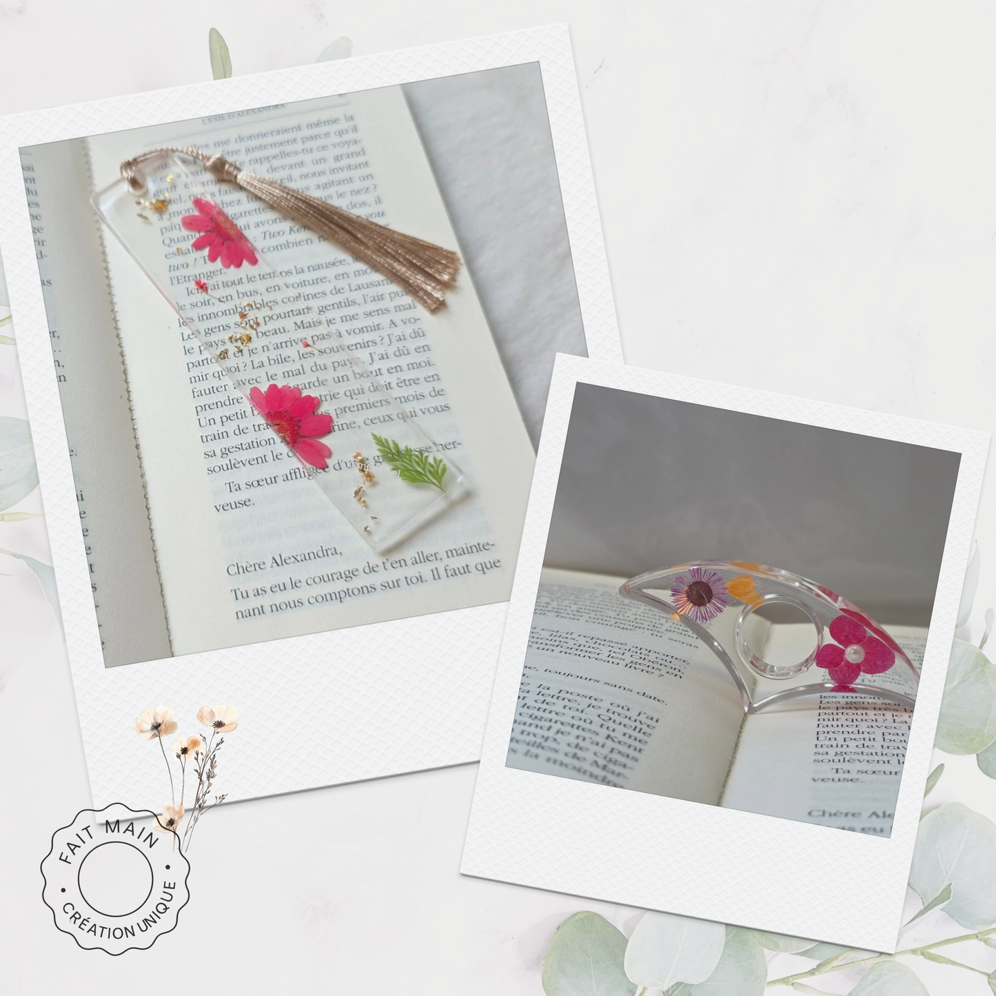Ensemble bijoux lecture – Marque-page fleuri + Bague de lecture assortie