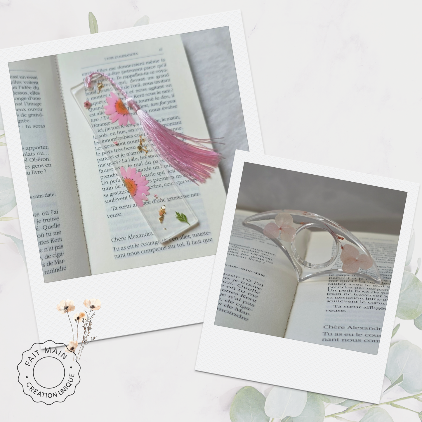 Ensemble bijoux lecture – Marque-page fleuri + Bague de lecture assortie