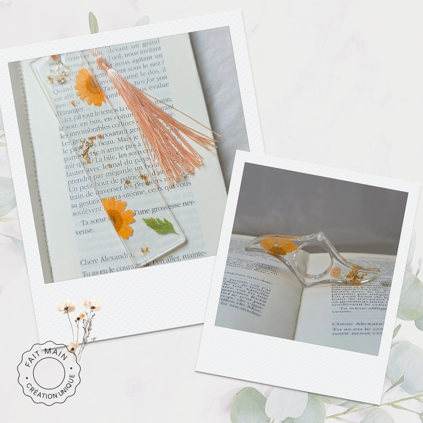 Ensemble bijoux lecture – Marque-page fleuri + Bague de lecture assortie