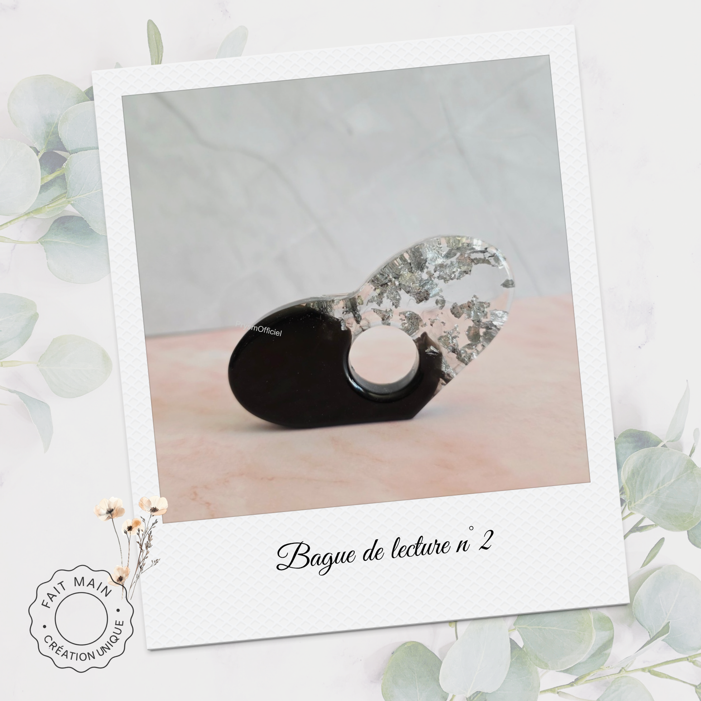 Bague de lecture collection Noir et Argent – Accessoire unique pour lecteur – Fait main