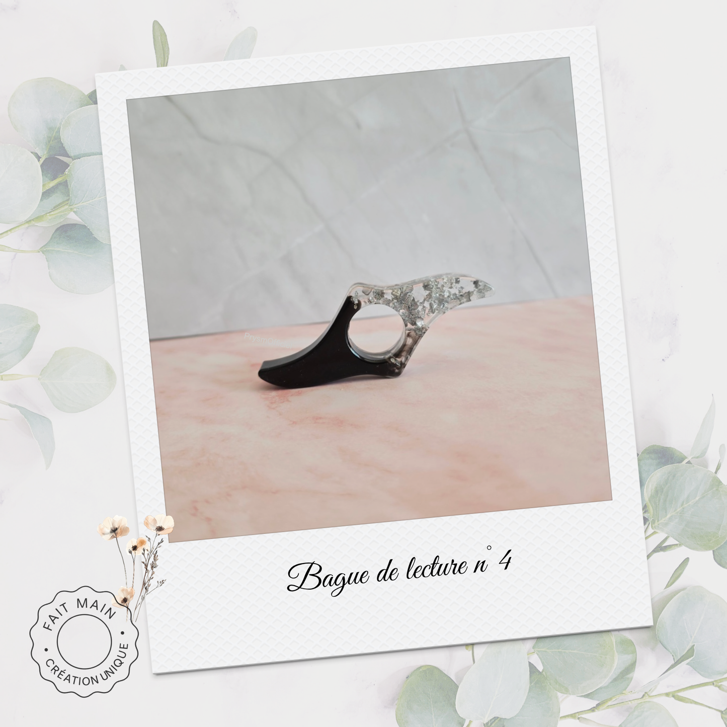 Bague de lecture collection Noir et Argent – Accessoire unique pour lecteur – Fait main