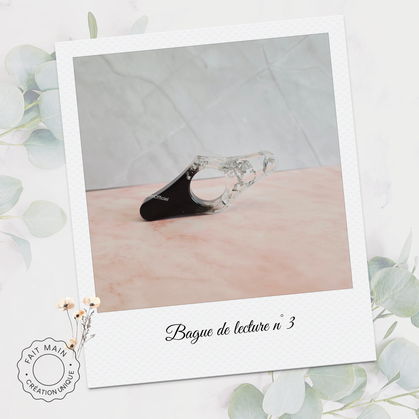 Bague de lecture collection Noir et Argent – Accessoire unique pour lecteur – Fait main