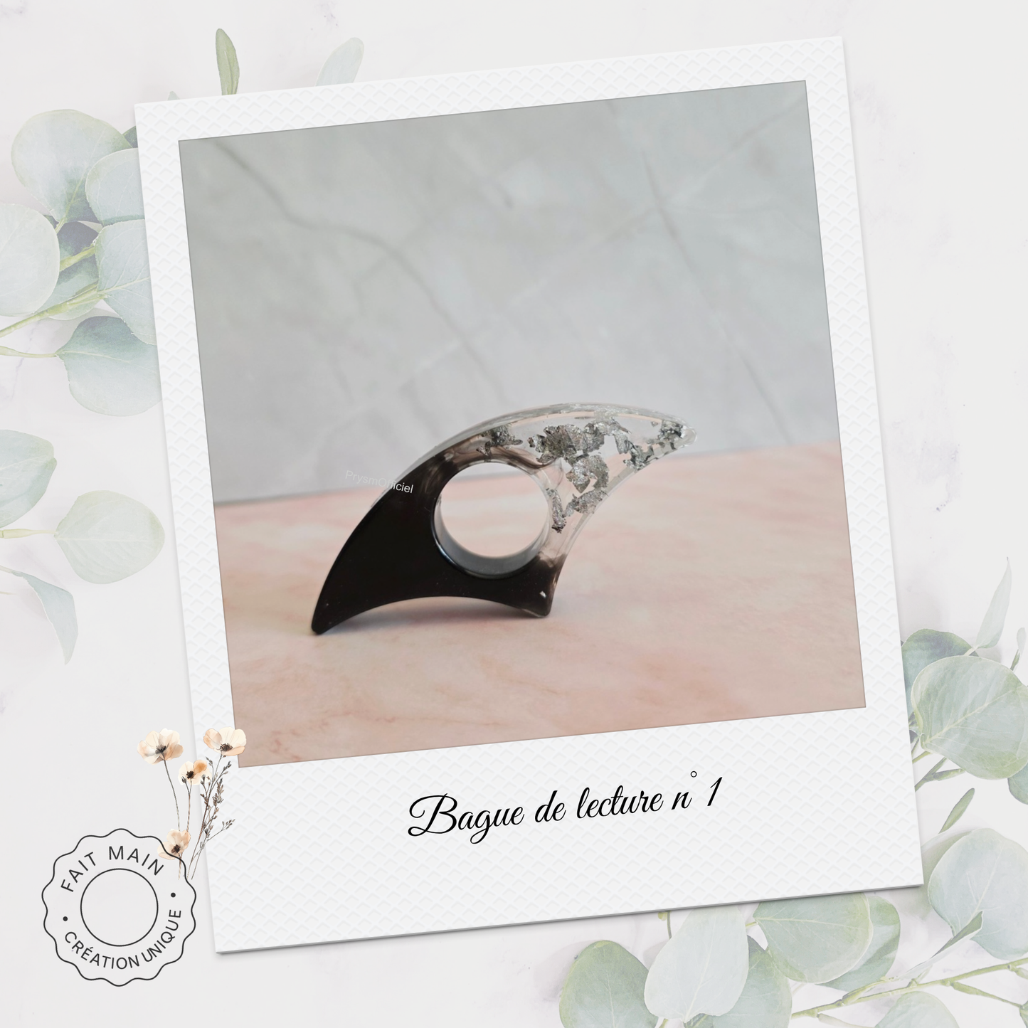 Bague de lecture collection Noir et Argent – Accessoire unique pour lecteur – Fait main