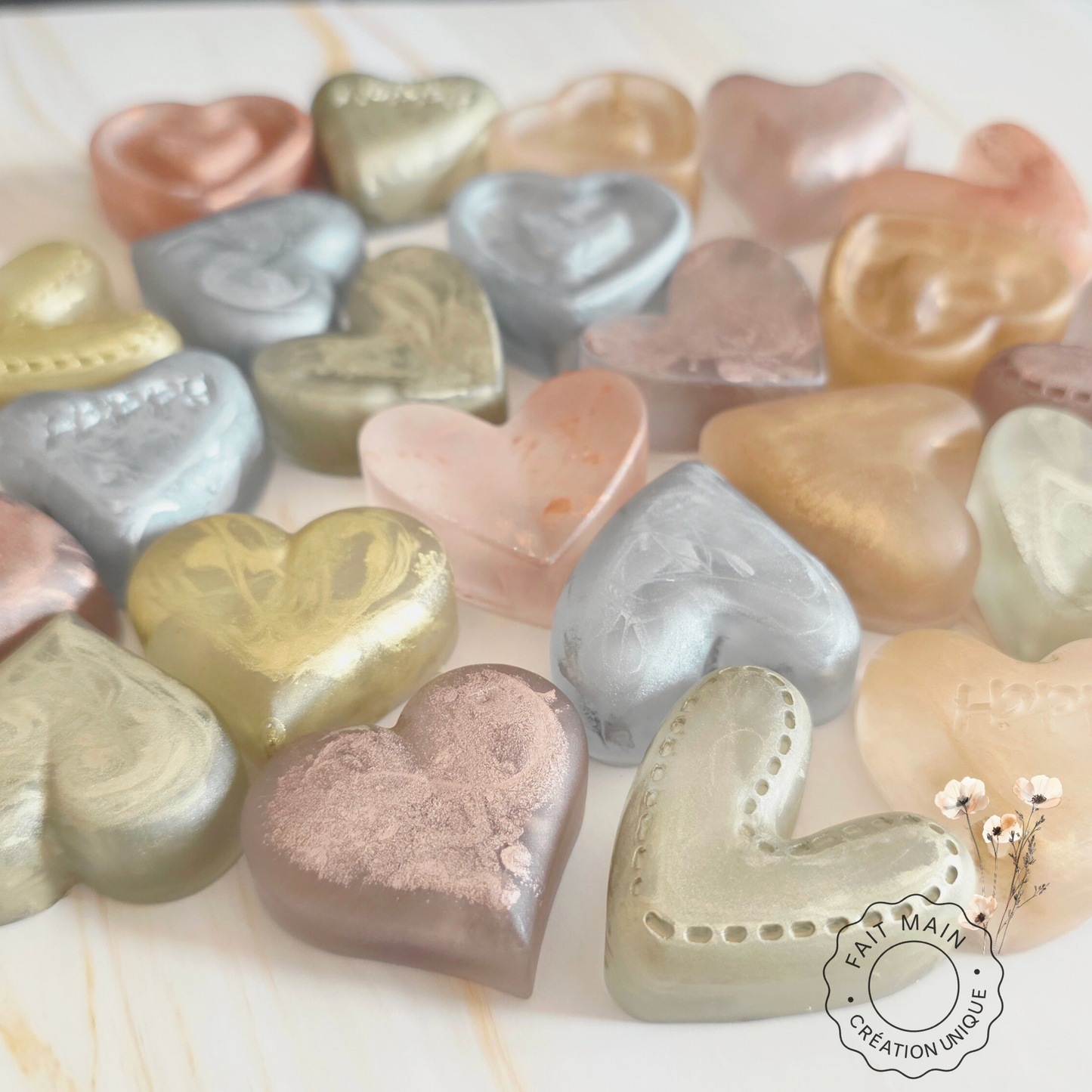 Lot de 4 magnets cœurs – Collection “Tendre Romance”