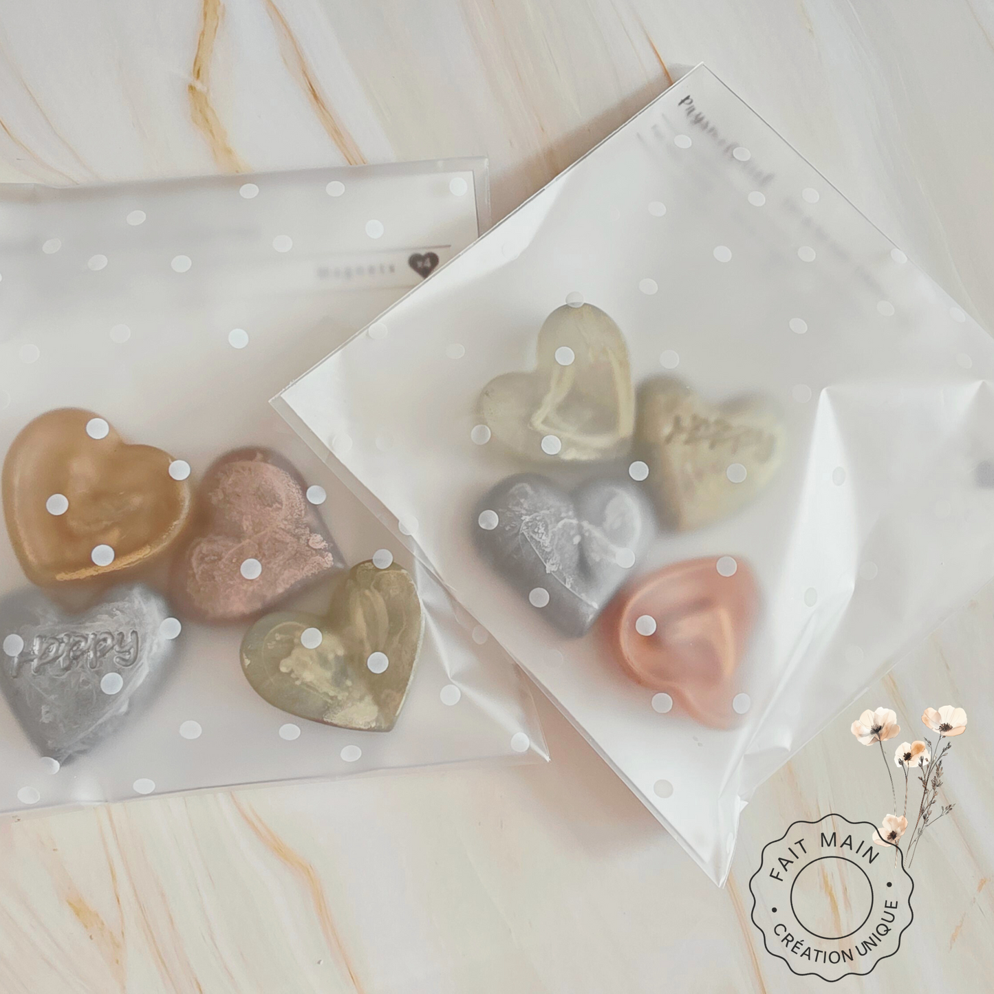 Lot de 4 magnets cœurs – Collection “Tendre Romance”
