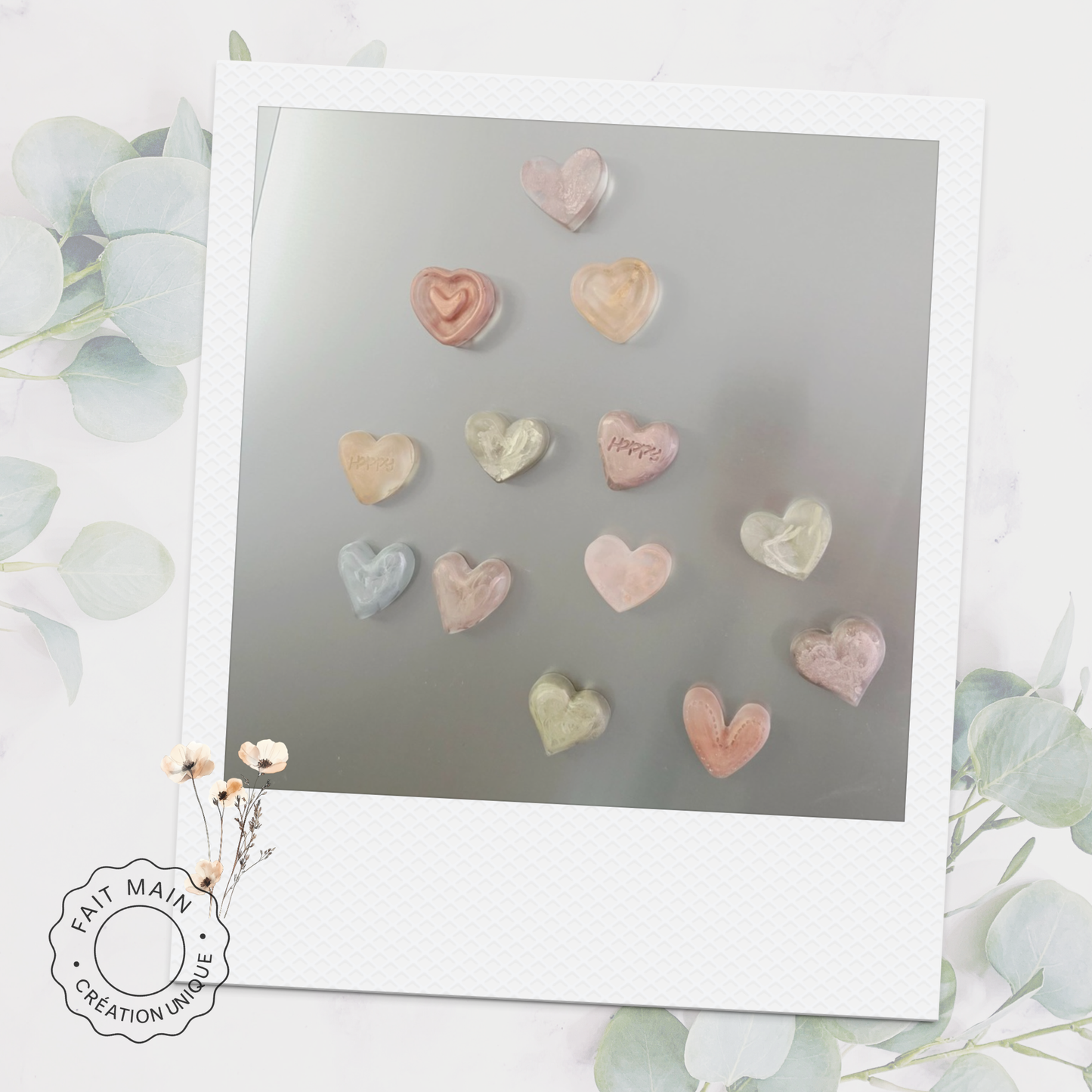Lot de 4 magnets cœurs – Collection “Tendre Romance”
