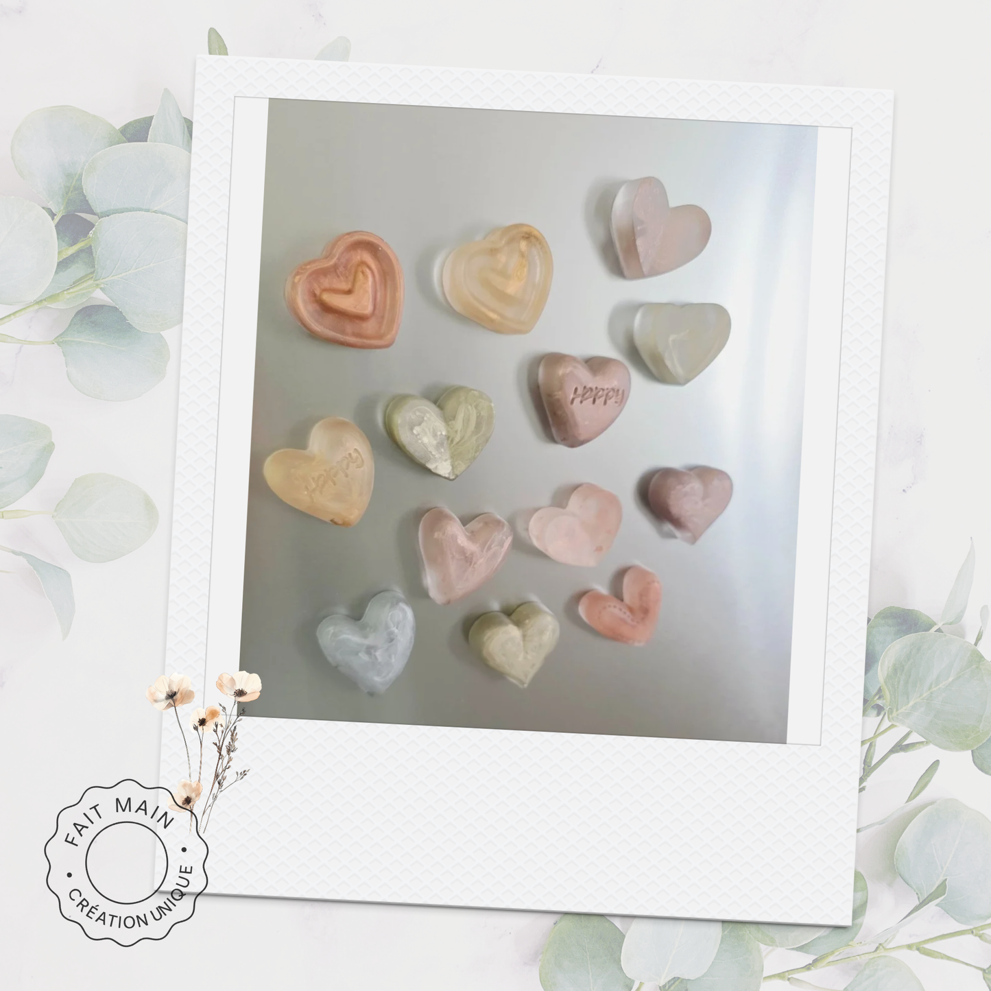 Lot de 4 magnets cœurs – Collection “Tendre Romance”