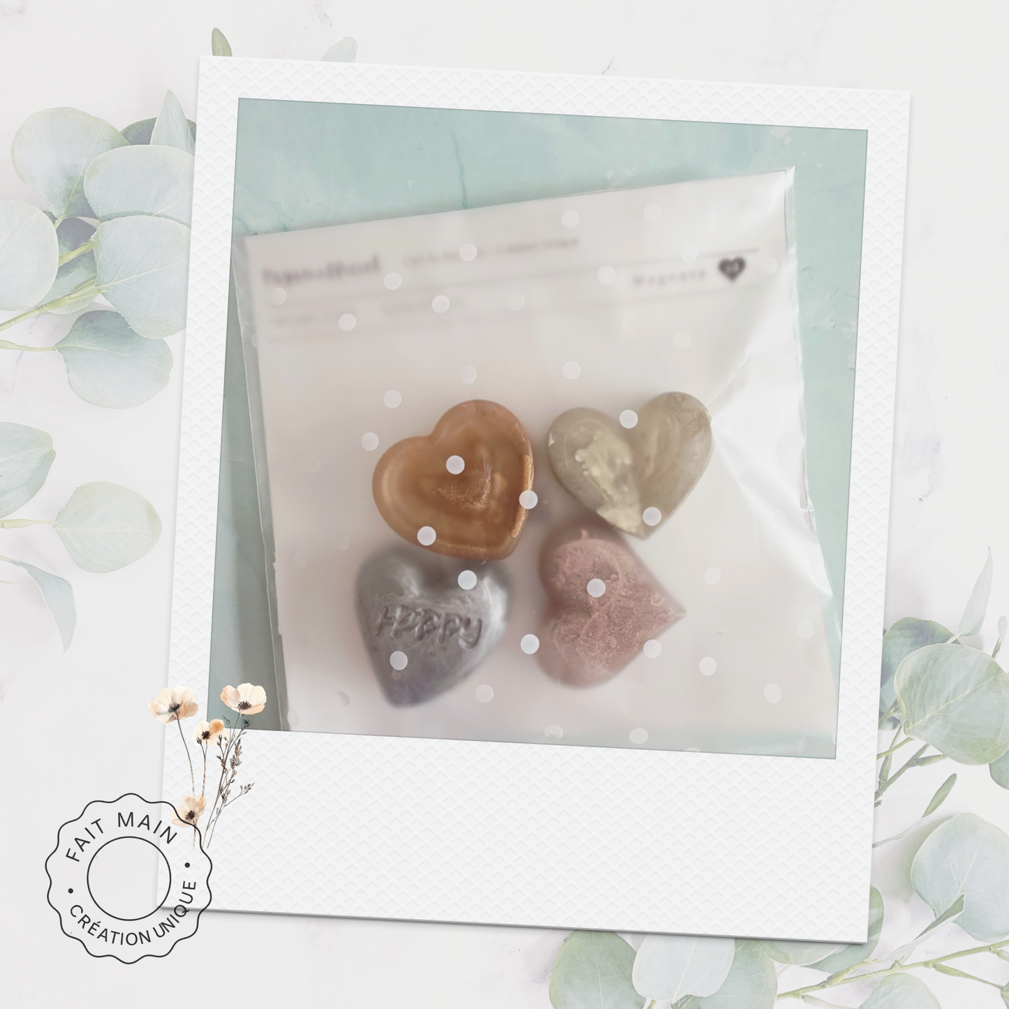 Lot de 4 magnets cœurs – Collection “Tendre Romance”