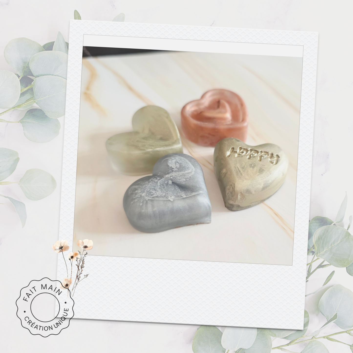 Lot de 4 magnets cœurs – Collection “Tendre Romance”