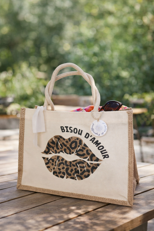 Sac shopping plage - bouche bisou d'amour - message personnalisé