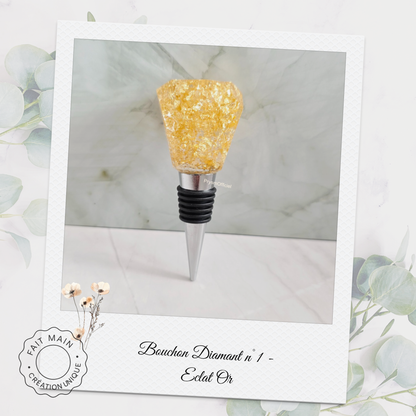 Bouchon décoratif pour bouteille – Résine artisanale avec éclats dorés ou argentés