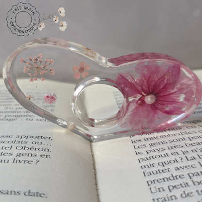 Bague de lecture en résine avec fleurs séchées – Accessoire unique pour lecteur – Fait main – Cadeau original