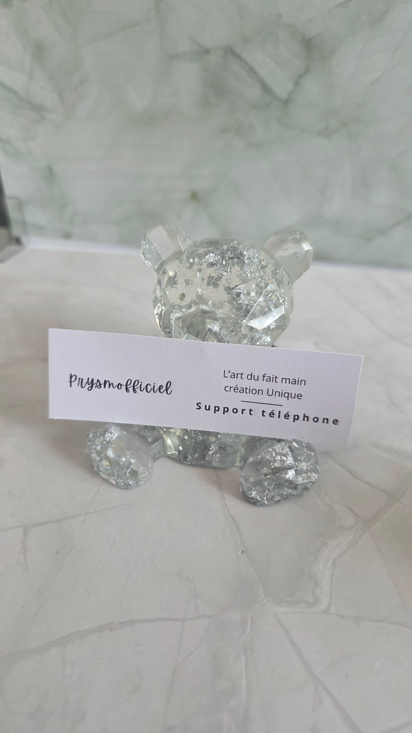 Support téléphone – Ourson en resine ou composite minéral