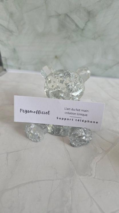 Support téléphone – Ourson en resine ou composite minéral