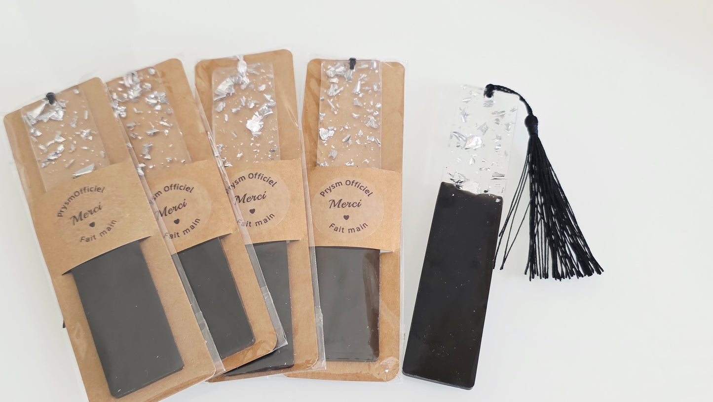 Marque-page noir & argenté – Bijou de livre en résine - Personnalisable