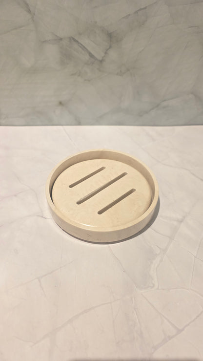 Porte-savon rond en composite minéral – Élégance naturelle & durabilité artisanale