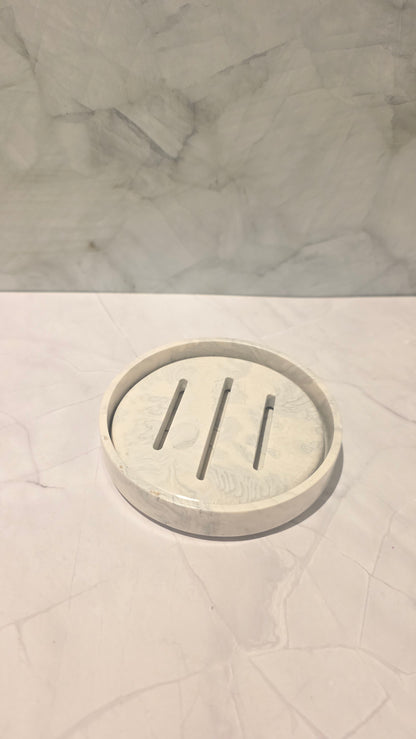 Porte-savon rond en composite minéral – Élégance naturelle & durabilité artisanale