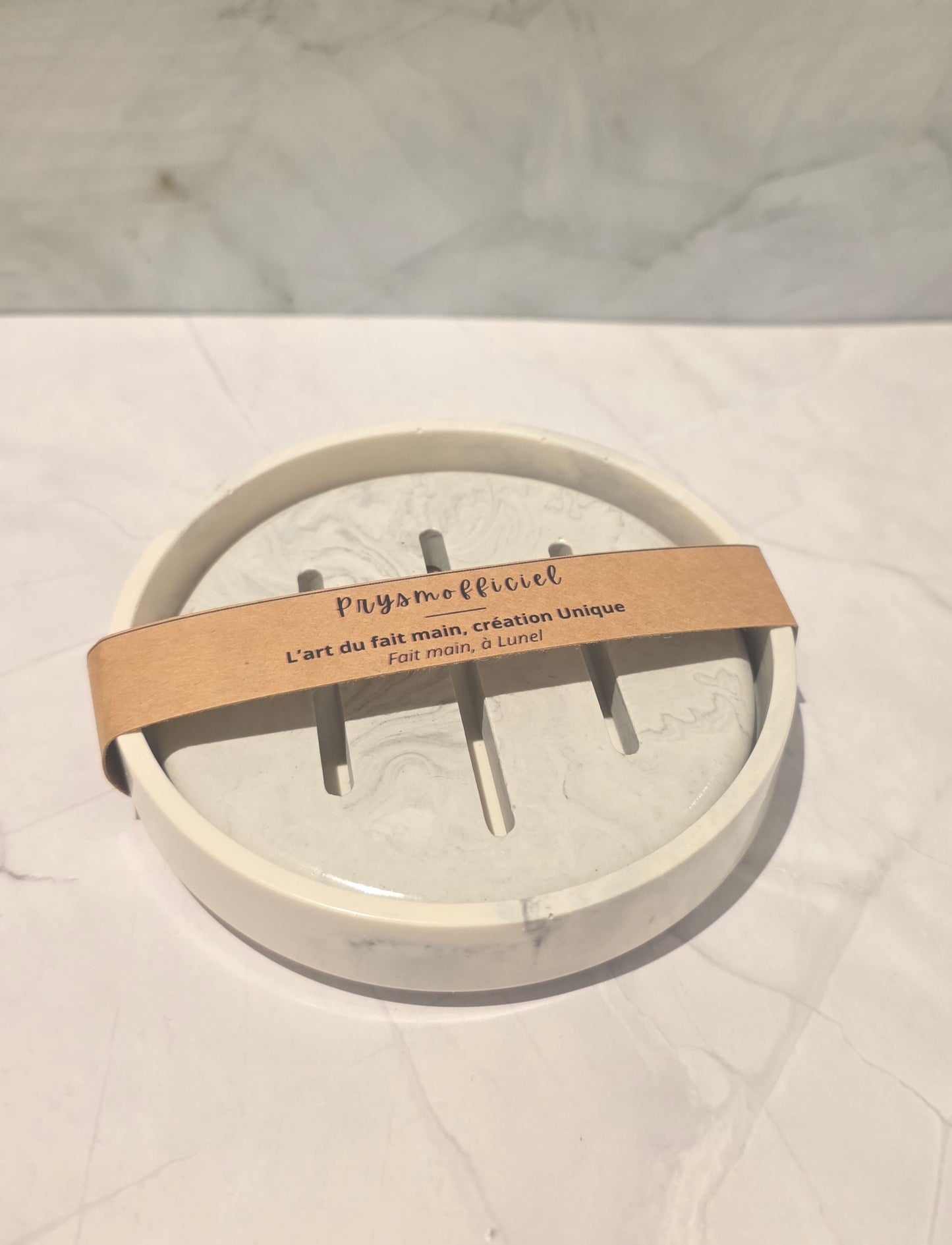 Porte-savon rond en composite minéral – Élégance naturelle & durabilité artisanale