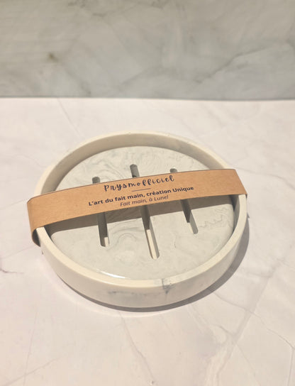 Porte-savon rond en composite minéral – Élégance naturelle & durabilité artisanale