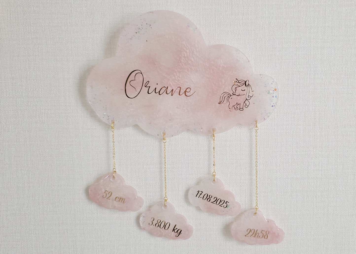 Cadre Nuage suspendu de Naissance Personnalisable – Fait main en résine