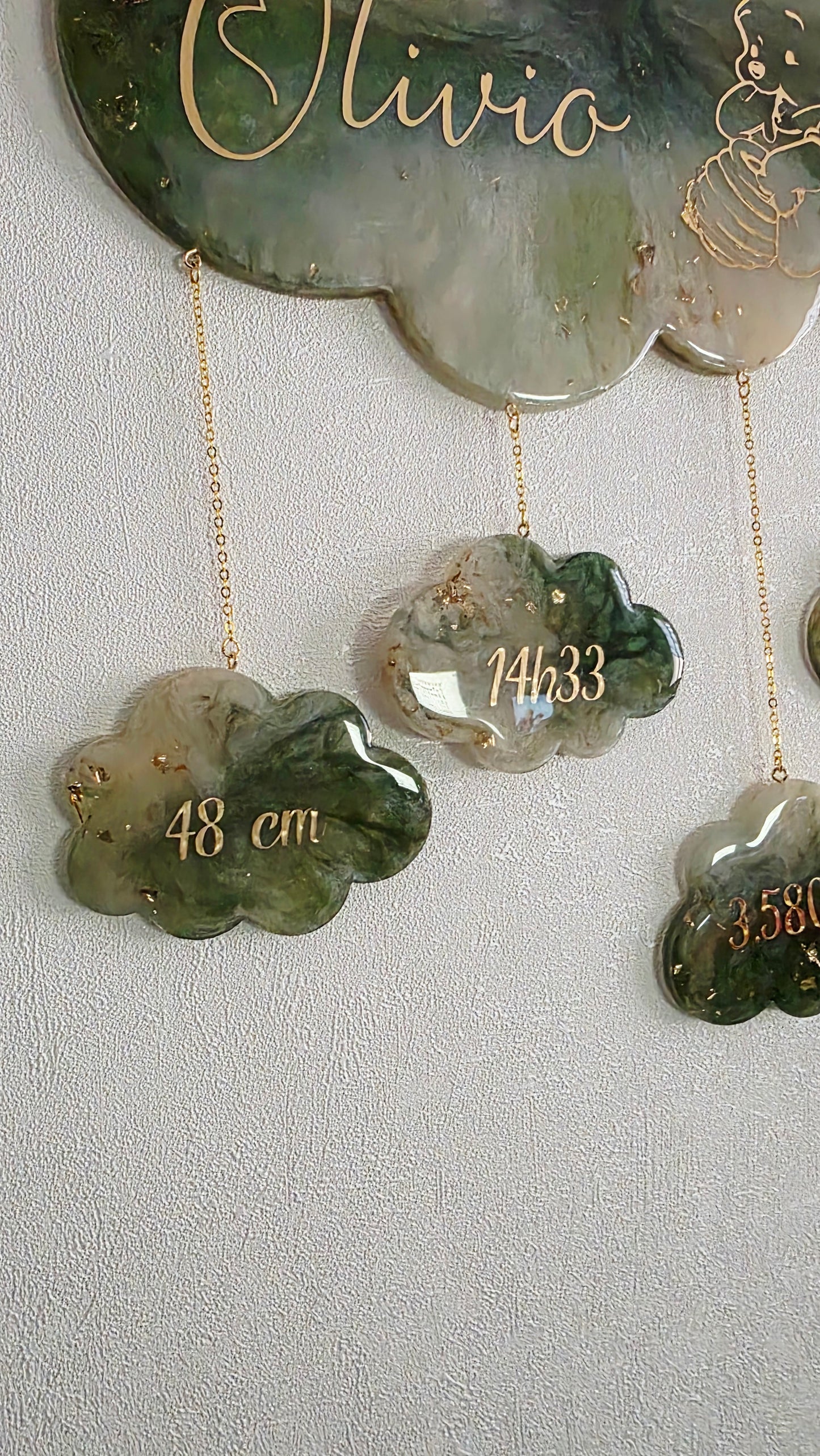 Cadre Nuage suspendu de Naissance Personnalisable – Fait main en résine