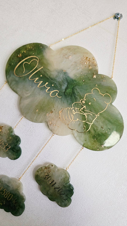 Cadre Nuage suspendu de Naissance Personnalisable – Fait main en résine