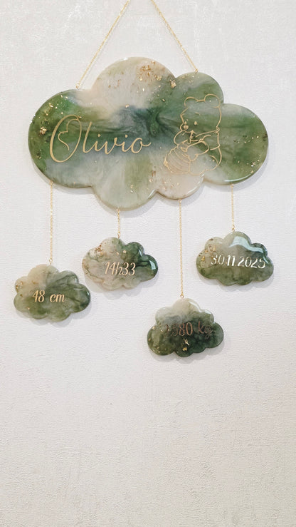 Cadre Nuage suspendu de Naissance Personnalisable – Fait main en résine