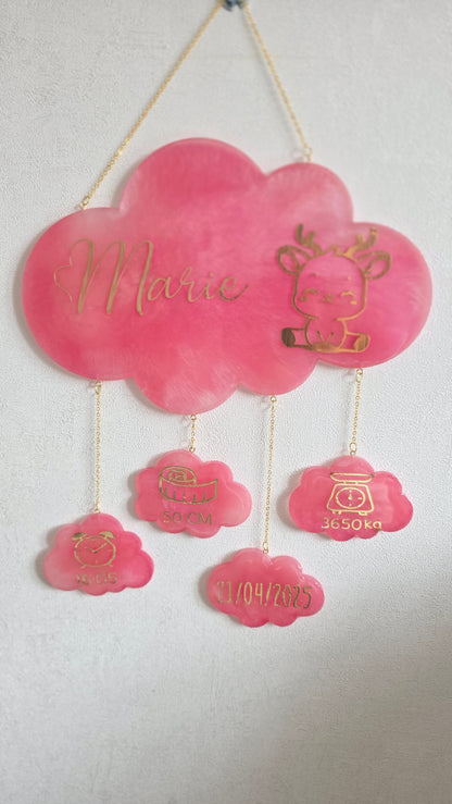 Cadre Nuage suspendu de Naissance Personnalisable – Fait main en résine