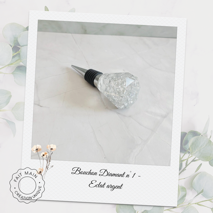 Bouchon décoratif pour bouteille – Résine artisanale avec éclats dorés ou argentés