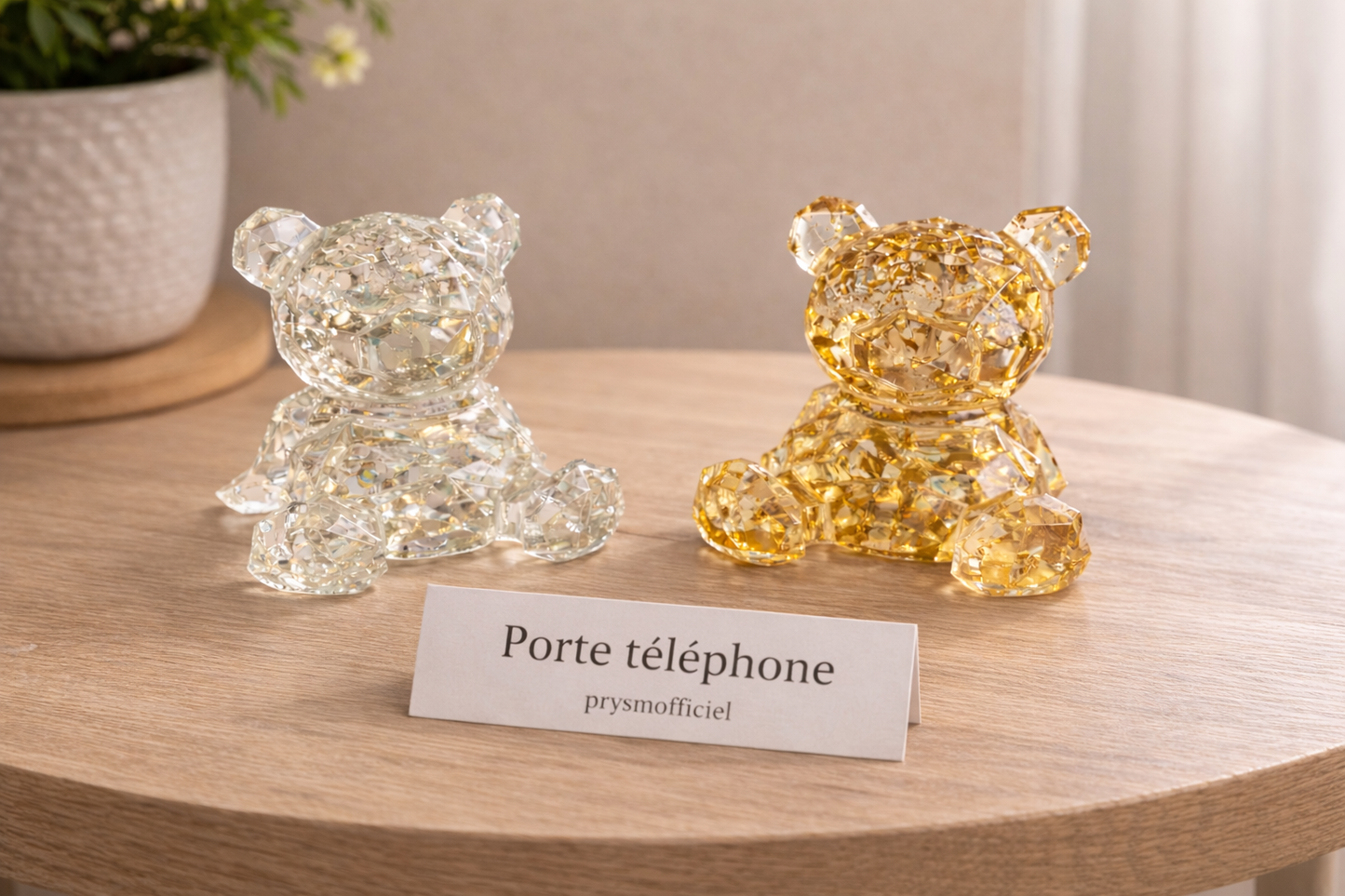 Support téléphone – Ourson en resine ou composite minéral