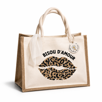 Sac shopping plage - bouche bisou d'amour ou message personnalisé