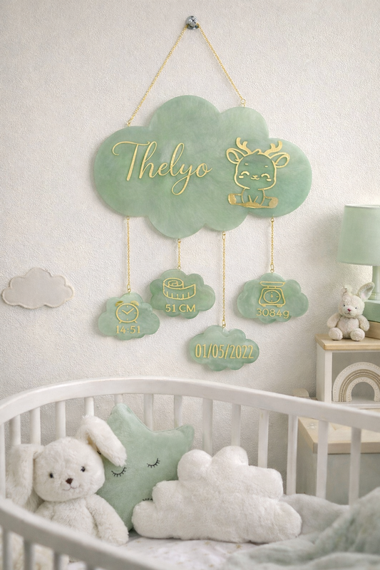 Cadre Nuage suspendu de Naissance Personnalisable – Fait main en résine