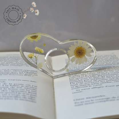 Bague de lecture en résine avec fleurs séchées – Accessoire unique pour lecteur – Fait main – Cadeau original