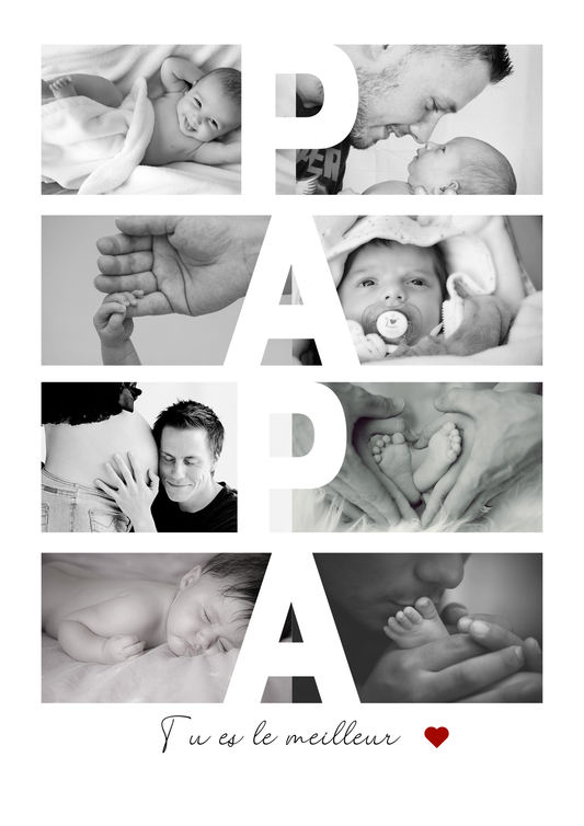 Cadre photo personnalisé - PAPA - Cadeau fête des pères avec photos et prénom